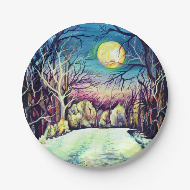 Silent Night Winter Full Moon Pappteller (Vorderseite)