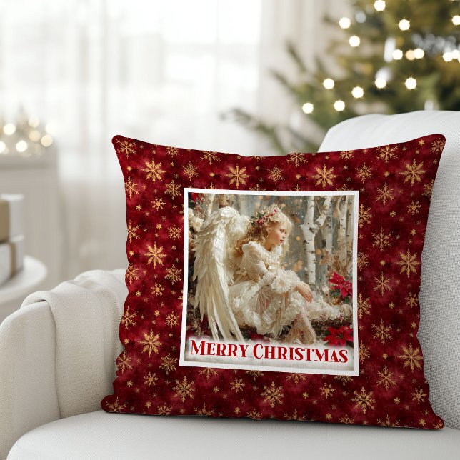 Silent Red and Gold Victorian Angel Christmas  Kissen (Silent Red and Gold Victorian Angel Christmas Pillow)