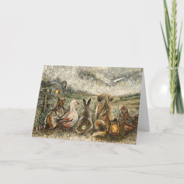 Silent Watching Whimsical Farmhouse Animals  Karte (Vorderseite)