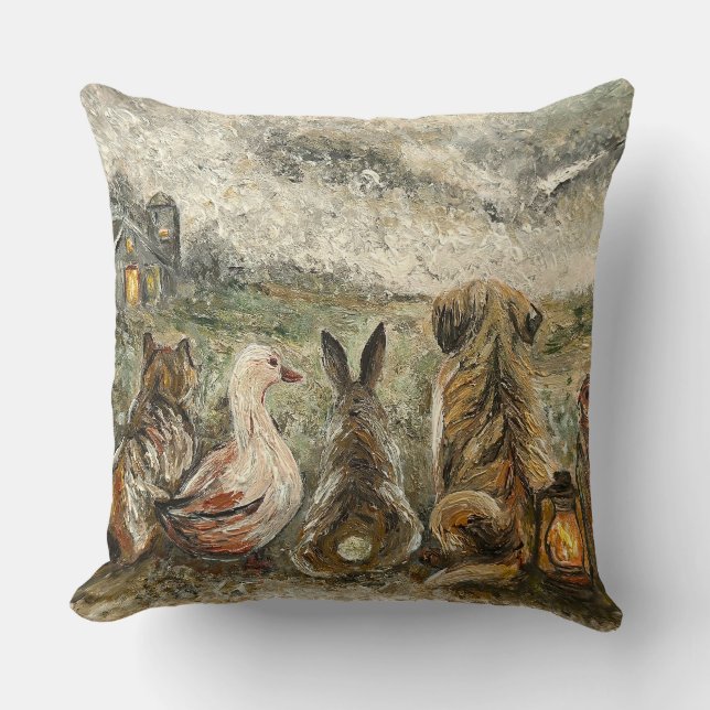 Silent Watching Whimsical Farmhouse Animals  Kissen (Vorderseite)