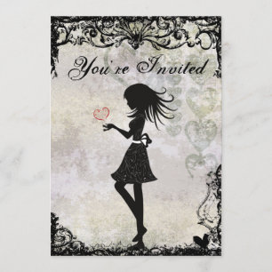 Silhouette Ado fille et coeur Invitation d'anniver