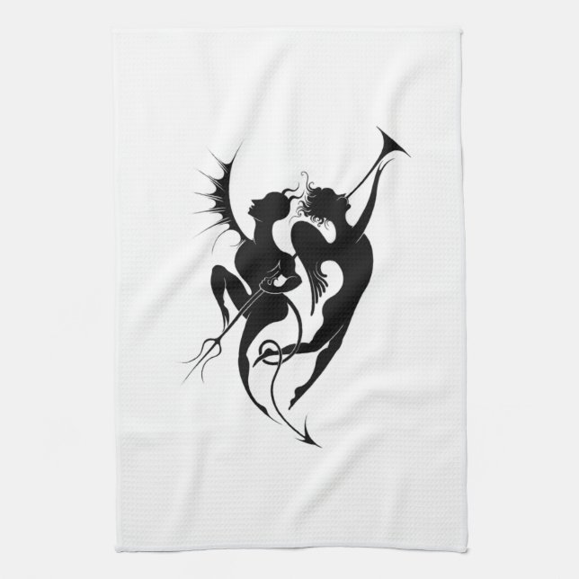 Silhouette Angel und Teufel Geschirrtuch (Vertikal)