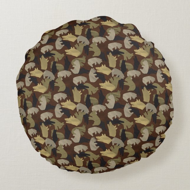 Silhouette Animal Camouflage Brown Rundes Kissen (Rückseite)