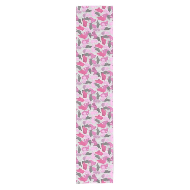 Silhouette Animal Camouflage Pink Kurzer Tischläufer (Vorderseite)
