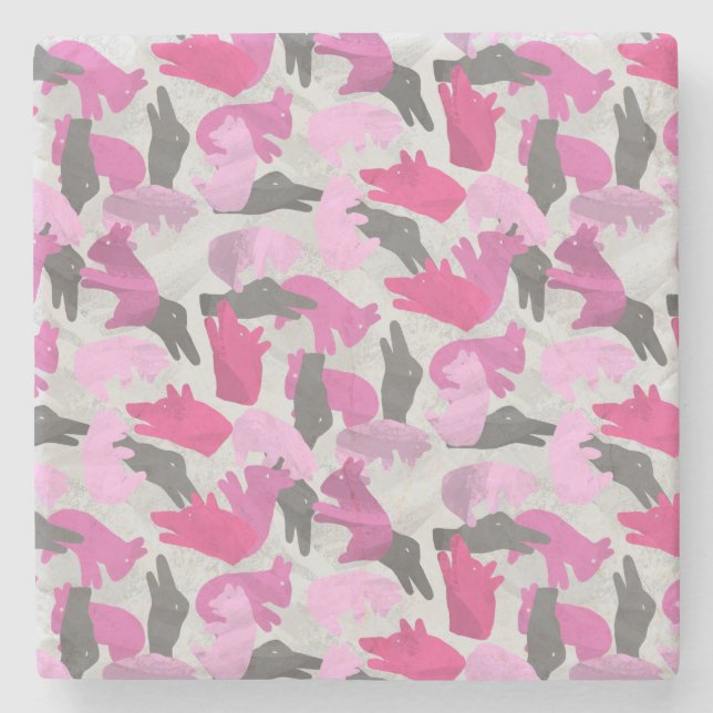 Silhouette Animal Camouflage Pink Steinuntersetzer (Vorderseite)