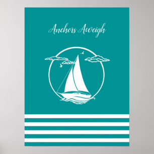 Silhouette/Anker des nautischen Segelbootes wiegen Poster