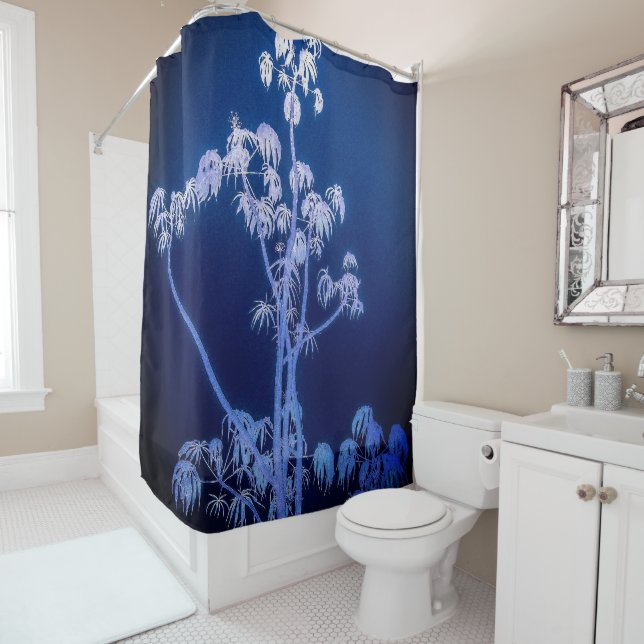 Silhouette Arbre En Blues Royal Douche Rideau (En situation)