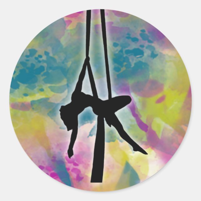 Silhouette aus Seide auf Aquarellfarben-Blume Runder Aufkleber (Vorderseite)