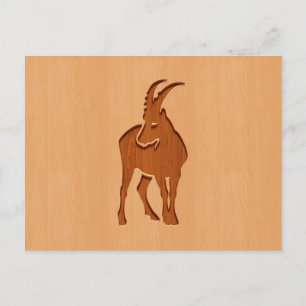 Silhouette aus Steinbock, in Holzdesign graviert Postkarte