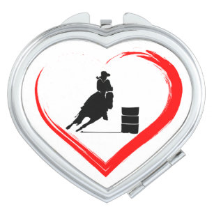 Silhouette Barrel Racing Horse and Red Heart Taschenspiegel