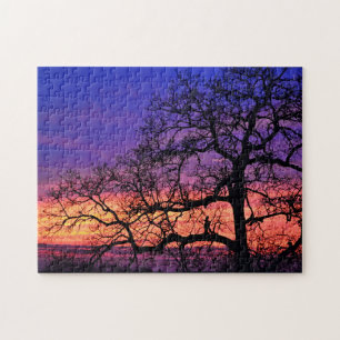 Silhouette Baum und brillantes Sunset-Puzzle