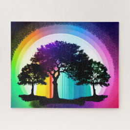 Silhouette Bäume des Lebens umgeben von Regenbogen