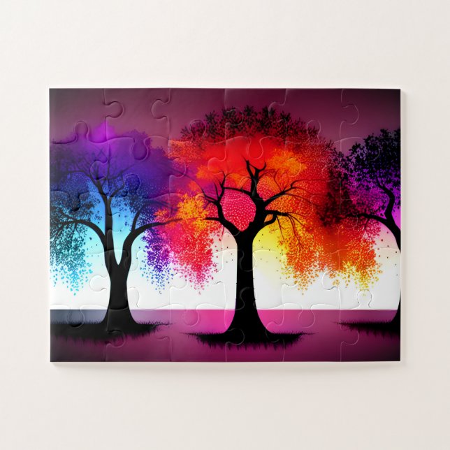 Silhouette Bäume und Lila und Orange für Kinder (Horizontal)