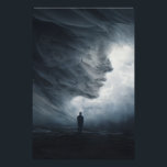 Silhouette Before Colossal Mist Face Fotodruck<br><div class="desc">A lone suited figure stands at the threshold of an enormous, vaporous void shaped like a gigantic human profile in profile. Thick, slow-moving mist in silver-gray and pale blue coils upward to suggest forehead, closed eye, nose, and lips on an impossible scale, while cold diffused light makes every curling tendril...</div>