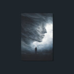 Silhouette Before Colossal Mist Face Leinwanddruck<br><div class="desc">A lone suited figure stands at the threshold of an enormous, vaporous void shaped like a gigantic human profile in profile. Thick, slow-moving mist in silver-gray and pale blue coils upward to suggest forehead, closed eye, nose, and lips on an impossible scale, while cold diffused light makes every curling tendril...</div>