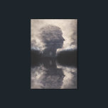 Silhouette Before Colossal Mist Face Leinwanddruck<br><div class="desc">A lone suited figure stands at the base of an enormous, slowly swirling mass of mist that coalesces into the vague outline of a gigantic human profile facing right. Thick vapor in silver-gray and pale blue curls to suggest forehead, closed eye, nose, and lips on an impossible scale, while cold...</div>