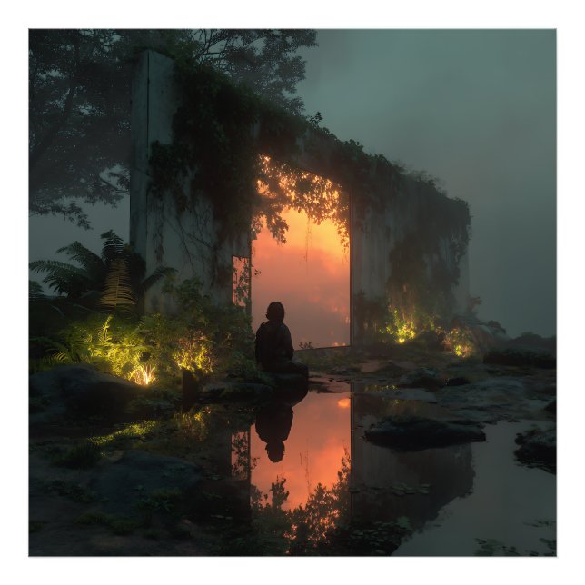 Silhouette Before Fiery Ruin Sunset Fotodruck (Vorne)