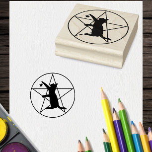 Silhouette Black Cat Star Pentagramm im Kreis Gummistempel