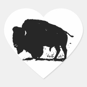 Silhouette Black & White Buffalo Herz-Aufkleber