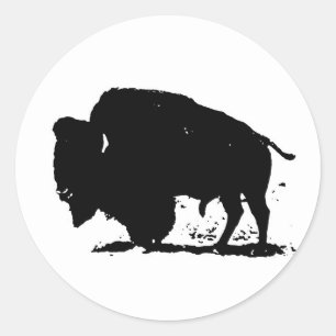 Silhouette Black & White Buffalo Runder Aufkleber