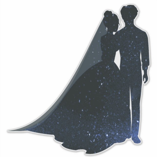 Silhouette Blauer Funkel Braut und Bräutigam decal Aufkleber (Vorderseite)