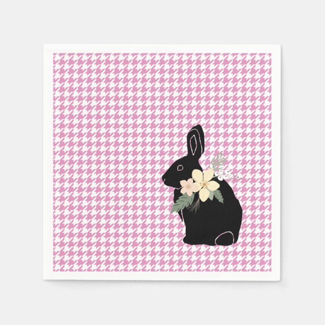 Silhouette Blume Rosa Hahnentrittmuster Ostern Serviette (Vorderseite)