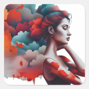 Silhouette, boho, quadratischer aufkleber