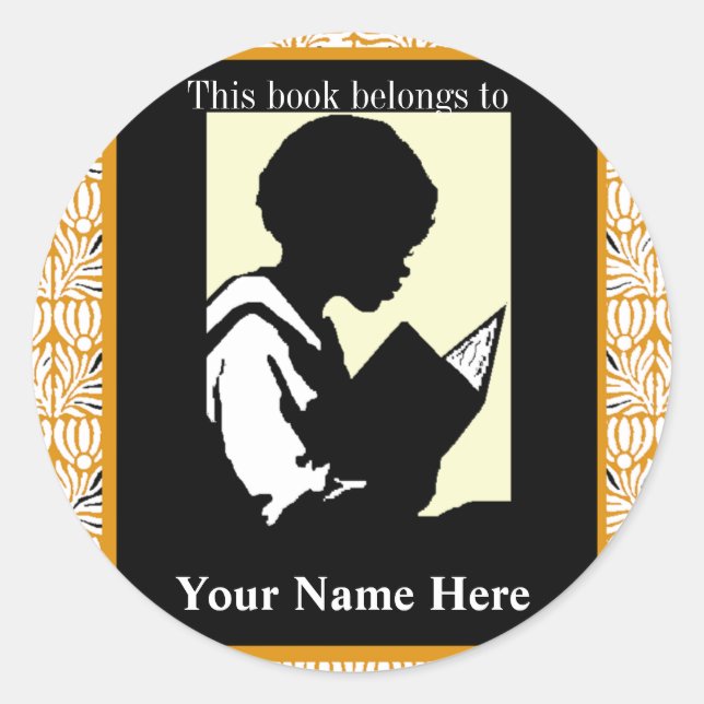 Silhouette Boy Reading ~ Buchzeichen Runder Aufkleber (Vorderseite)