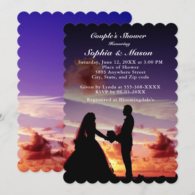 Silhouette Braut & Groom Sonnenuntergang Paare Dus Einladung (Vorne/Hinten)