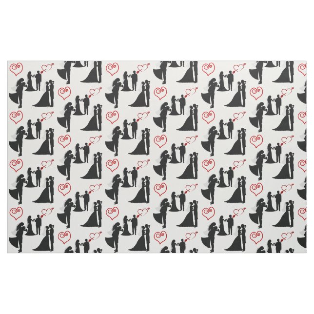 Silhouette-Braut-und Bräutigam-rotes Herz-Gewebe Stoff (Fat Quarter (45,7 x 55,9 cm))