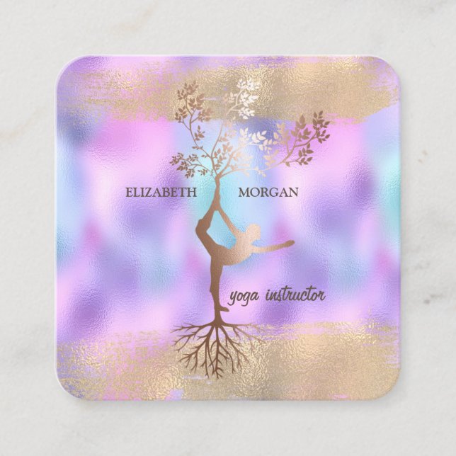 Silhouette Brush Stroke Holographic Iridescent Quadratische Visitenkarte (Vorderseite)