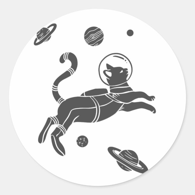 Silhouette Cat in space - Choose background color Runder Aufkleber (Vorderseite)