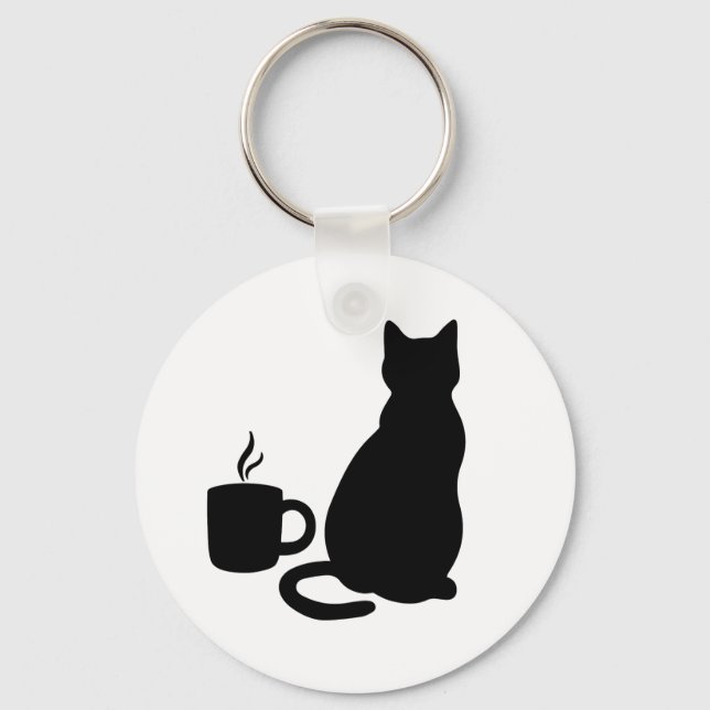 Silhouette Catful Coffee Art Design K Okchain Schlüsselanhänger (Vorderseite)