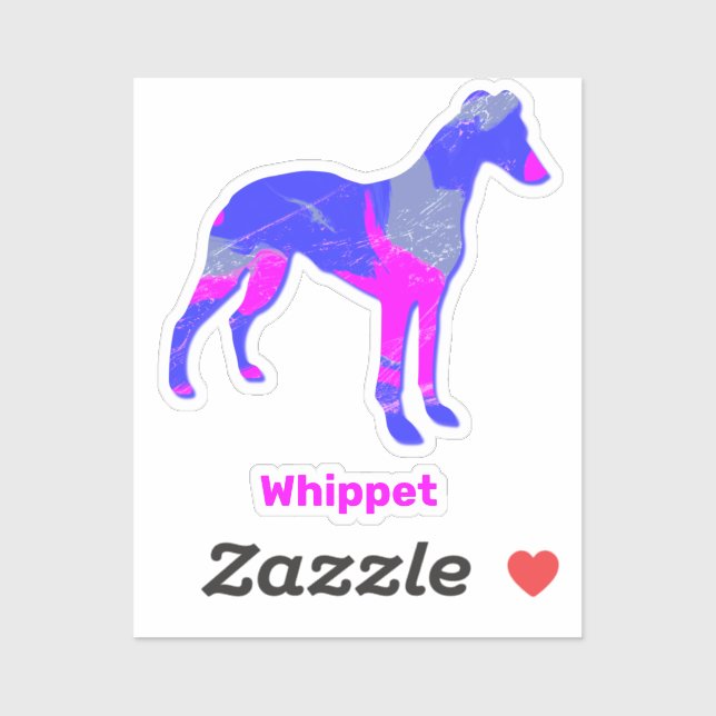 Silhouette Chien Whippet Hot Rose & Blue Sticker (Feuille)