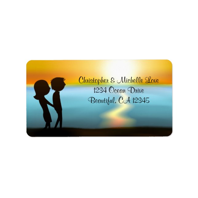 Silhouette Couple Sunset Beach Adresse Adressaufkleber (Vorne)