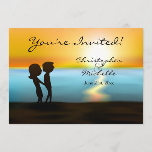 Silhouette Couple Sunset Beach Hochzeit Einladung