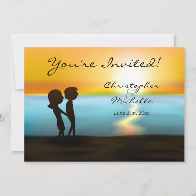 Silhouette Couple Sunset Beach Mariage Invitation (Devant)