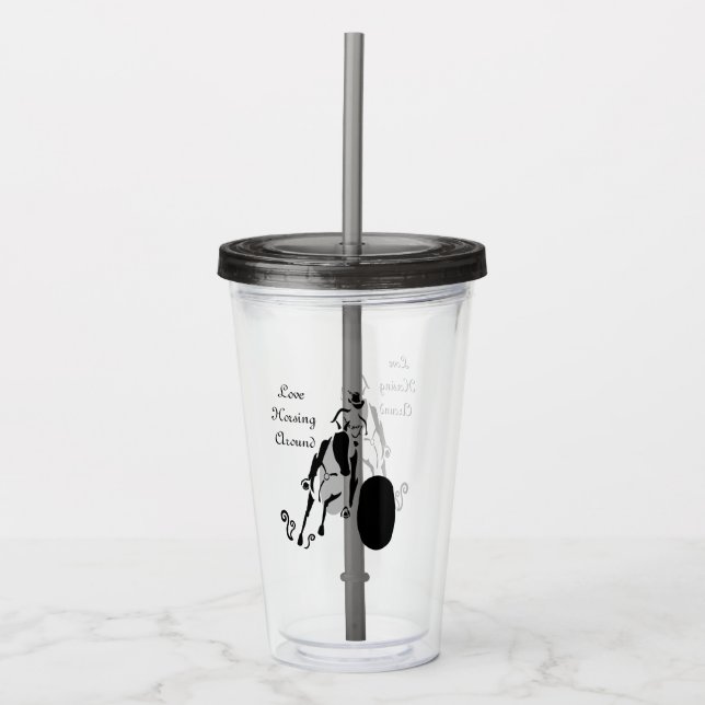 Silhouette Cowgirl Barrel Racing Acryltrinkbecher (Vorderseite)