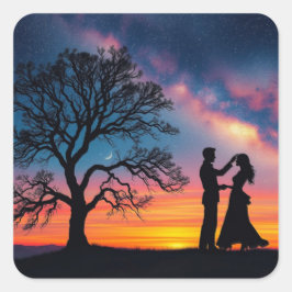 Silhouette Dance Couple Quadratischer Aufkleber