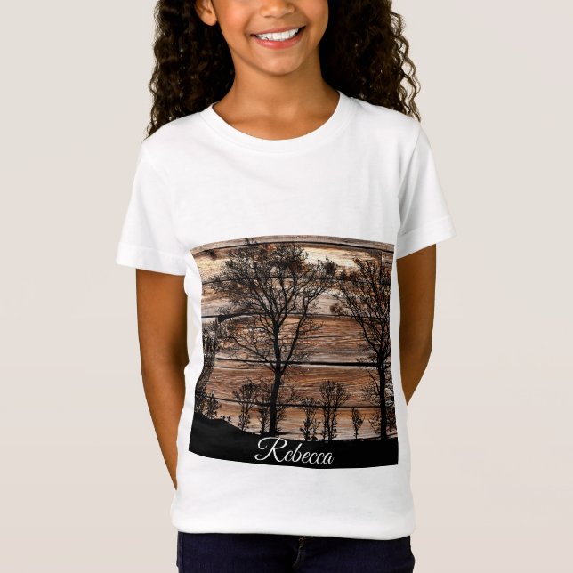 Silhouette D'Arbre De Bois Sur T-Shirt À Barne (Devant)