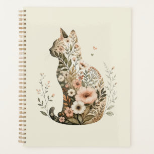 Silhouette de chat floral bohème fleur sauvage