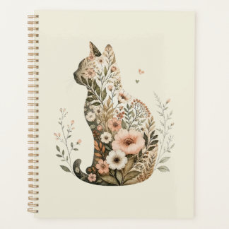 Silhouette de chat floral bohème fleur sauvage