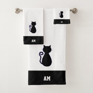 Silhouette de chat & monogramme sur serviettes de