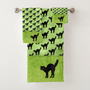 Silhouette de Chat noir d'Halloween Motif Green BG