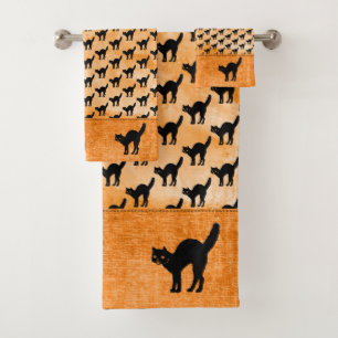 Silhouette de Chat noir d'Halloween Motif Orange B