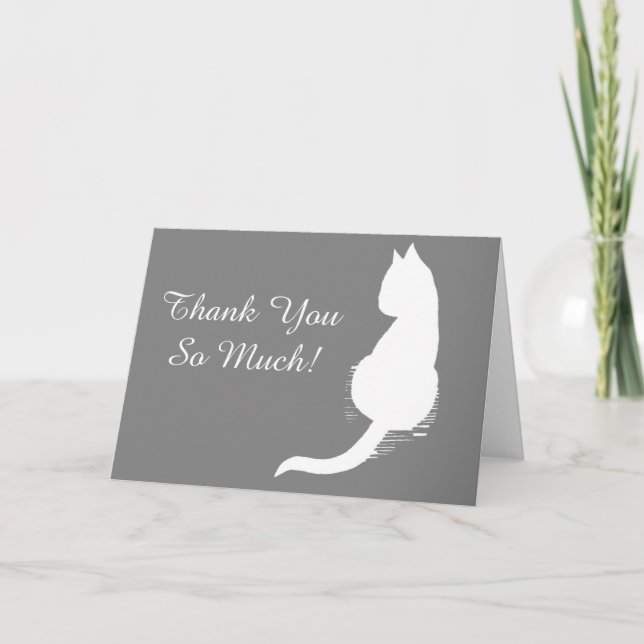 Silhouette de chats gris et blanc Carte de remerci (Devant)