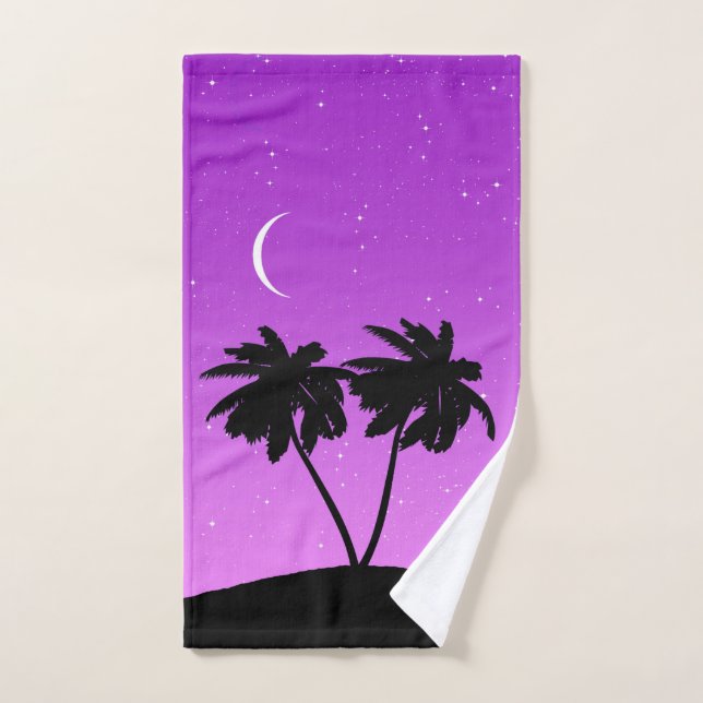 Silhouette de palmier contre violet crépusculaire (Serviette à main)