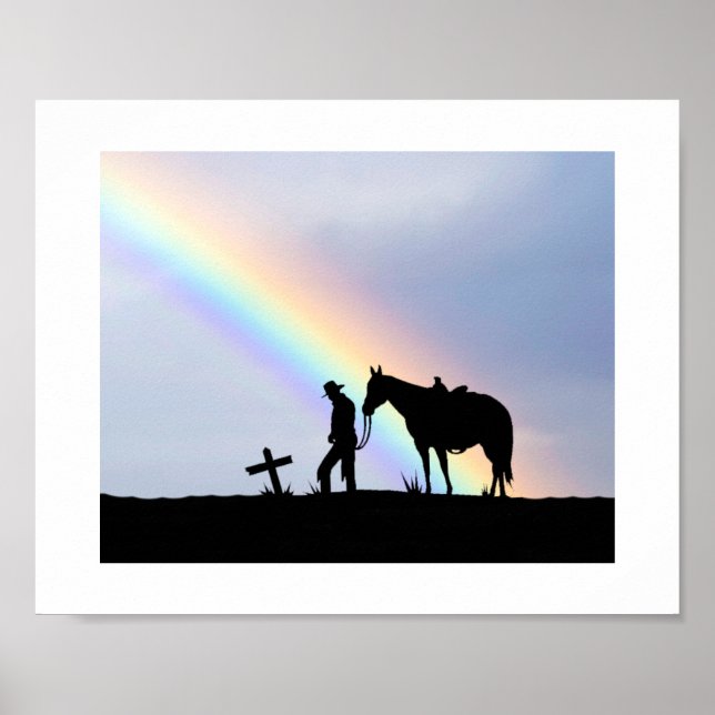 Silhouette De Prière Cowboy Avec Poster Arc-En-Cie (Devant)