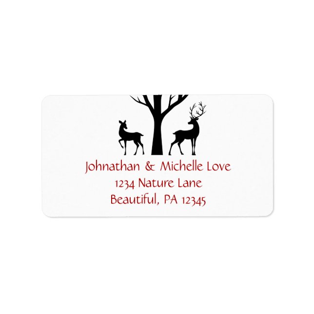 Silhouette Deer Couple in Liebe Adressaufkleber (Vorne)
