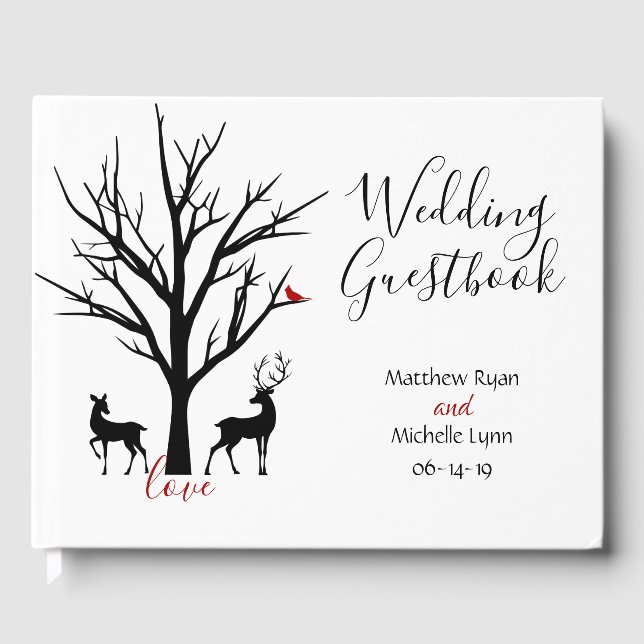 Silhouette Deer Couple Winter Liebe Hochzeit Gästebuch (Vorderseite)